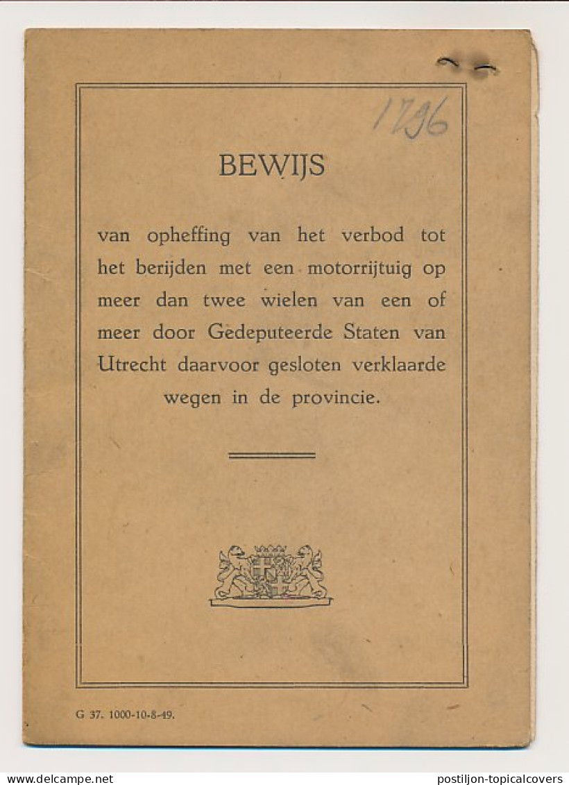 Leges 0.60 Provincie Utrecht 1950 - Ontheffing  - Steuermarken