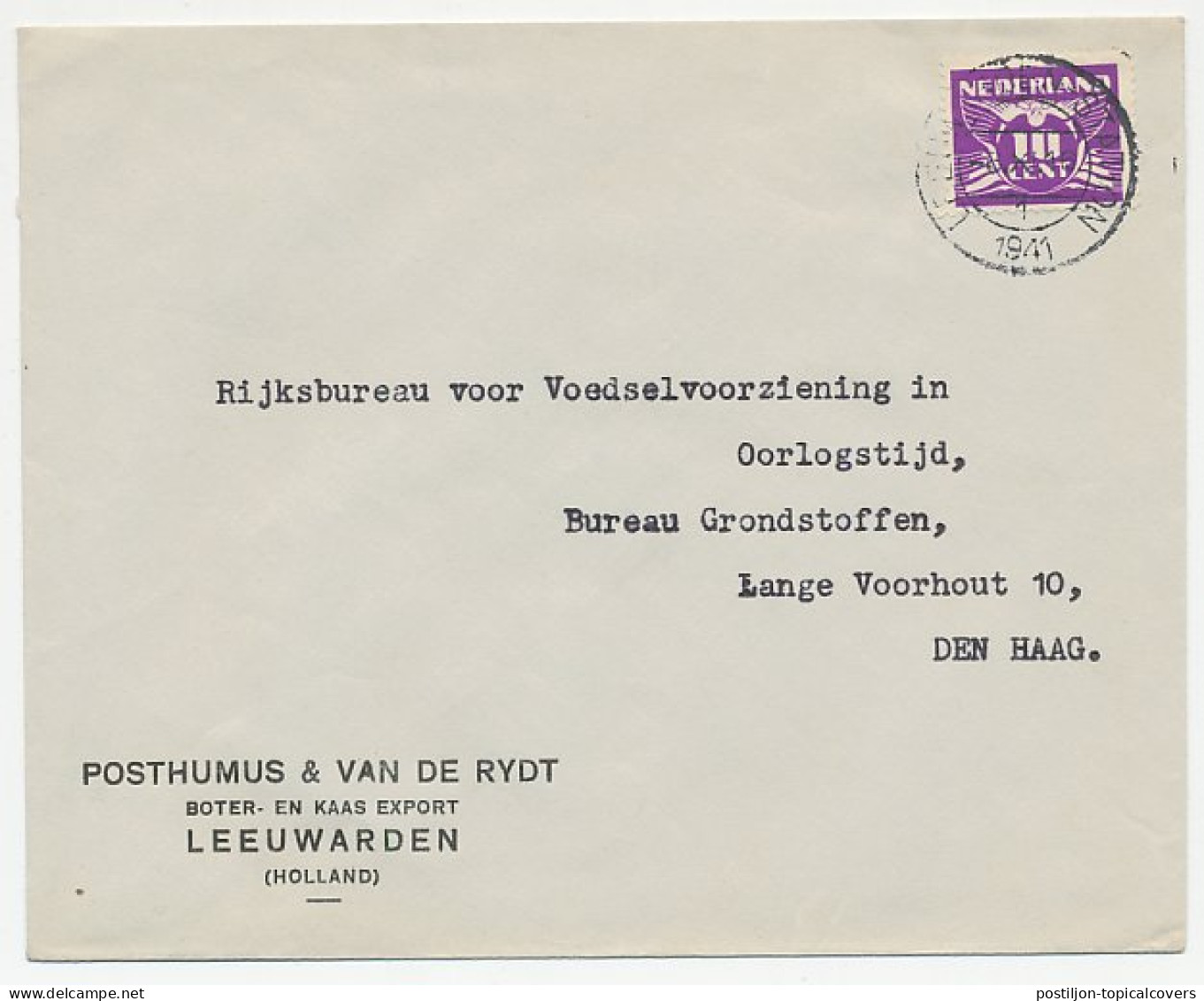 Firma Envelop Leeuwarden 1941 - Boter- En Kaas Export - Non Classés