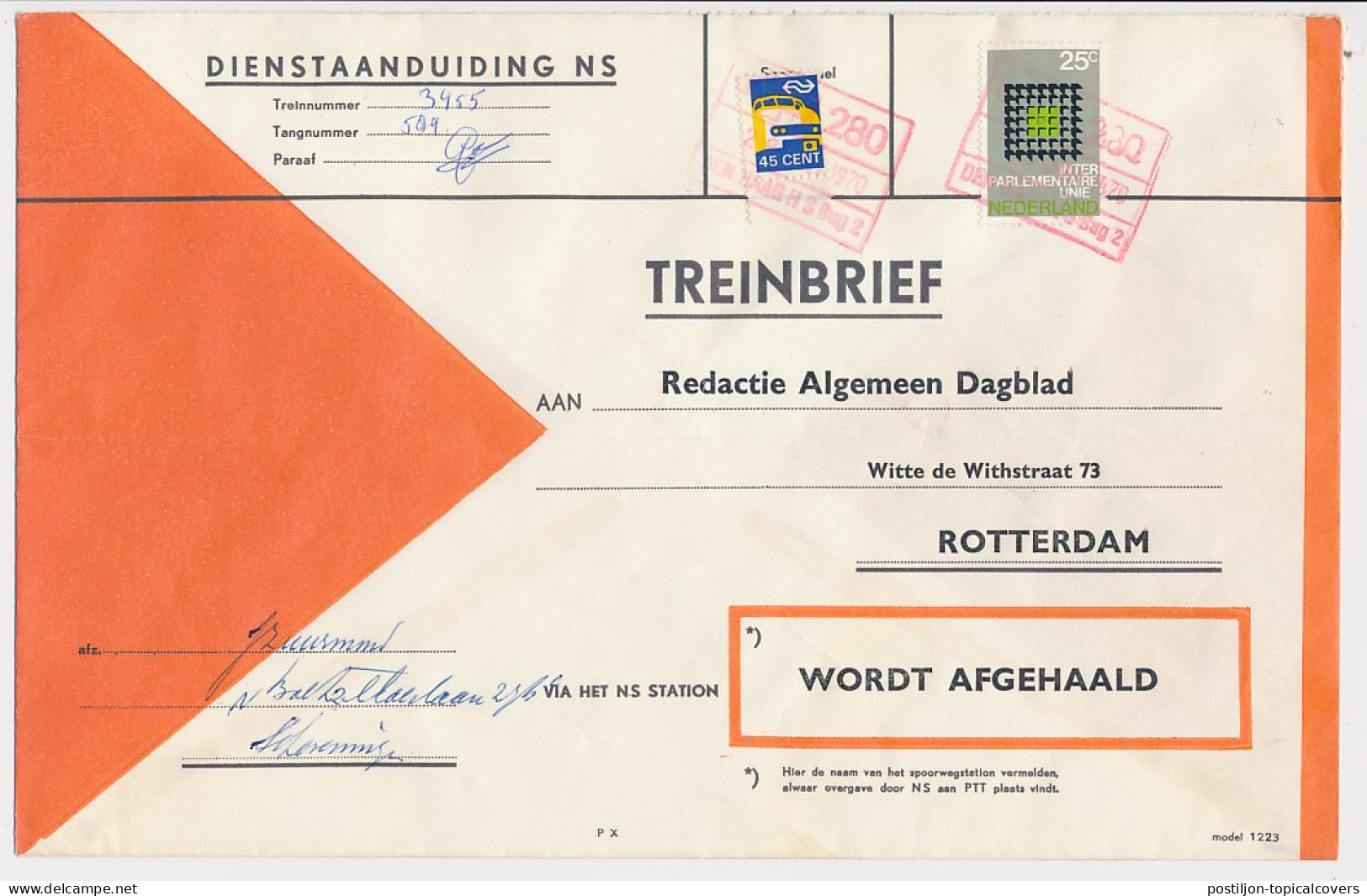 Treinbrief Den Haag - Rotterdam 1970 - Non Classés