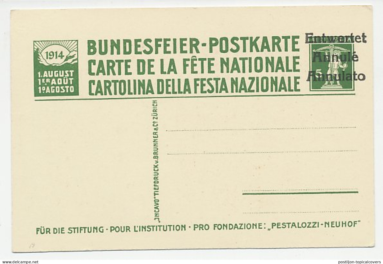 Specimen / Annule Postal Stationery Switzerland 1914 Johann Heinrich Pestalozzi - Pedagogue - Sonstige & Ohne Zuordnung