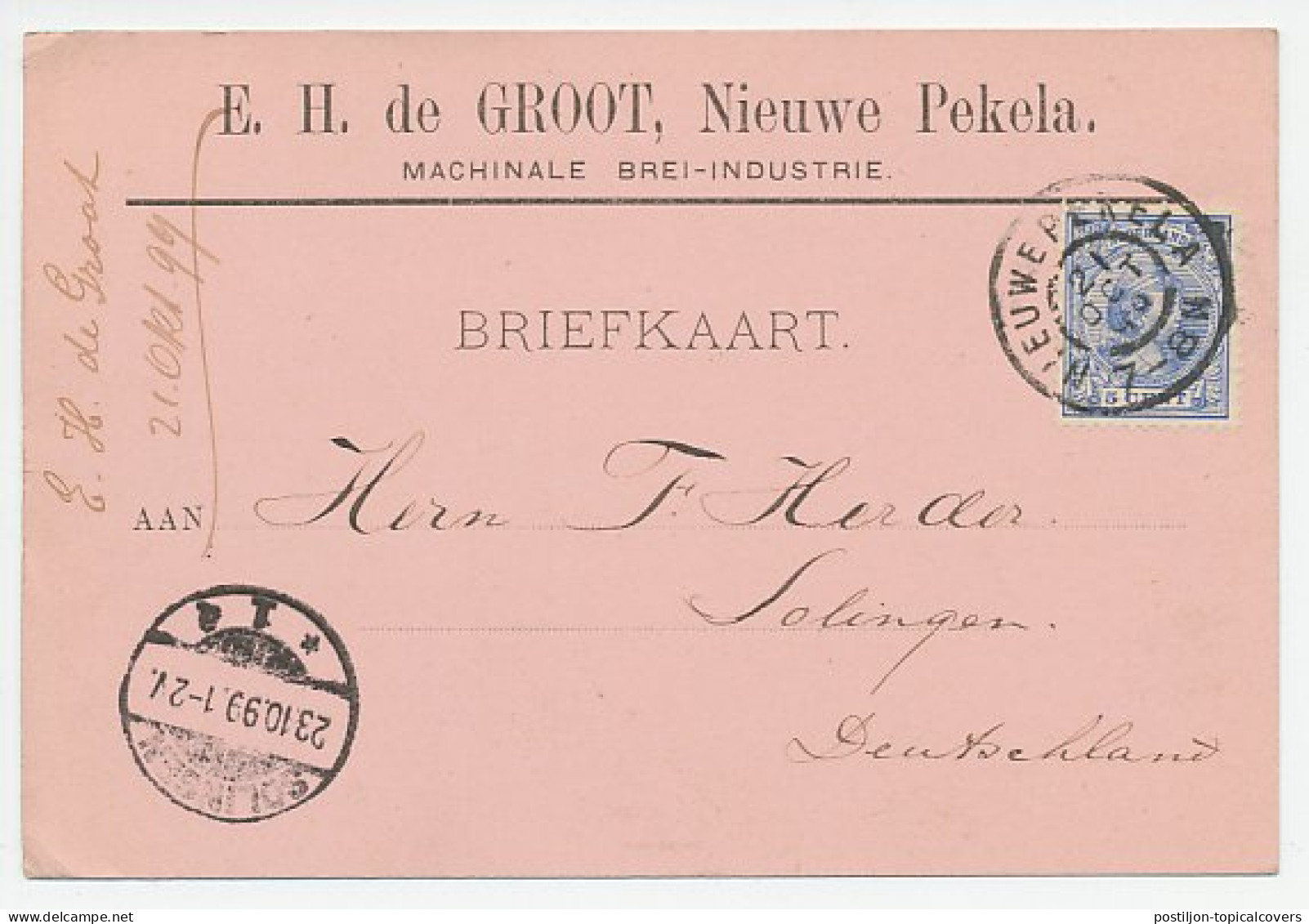 Firma Briefkaart Nieuwe Pekela 1899 - Machinale Brei Industrie - Sin Clasificación