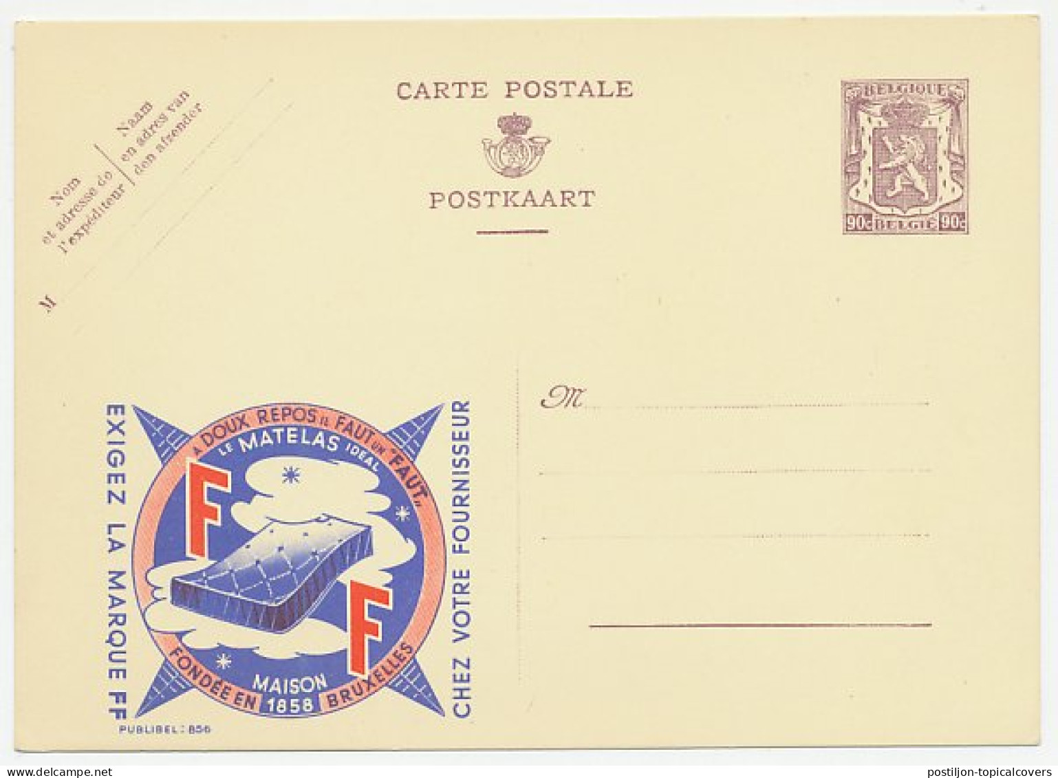 Publibel - Postal Stationery Belgium 1948 Mattress - Bed - Non Classés