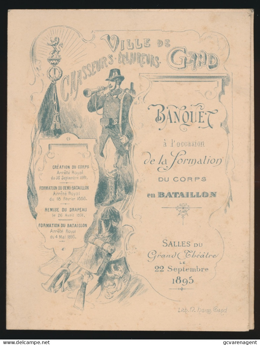 VILLE DE GAND - CHASSEURS ECLAIREURS - BANQUET A L'OCCASION DE LA FORMATION DU CORPS EN BATAILLON  22 SEPT 1895 - Menus