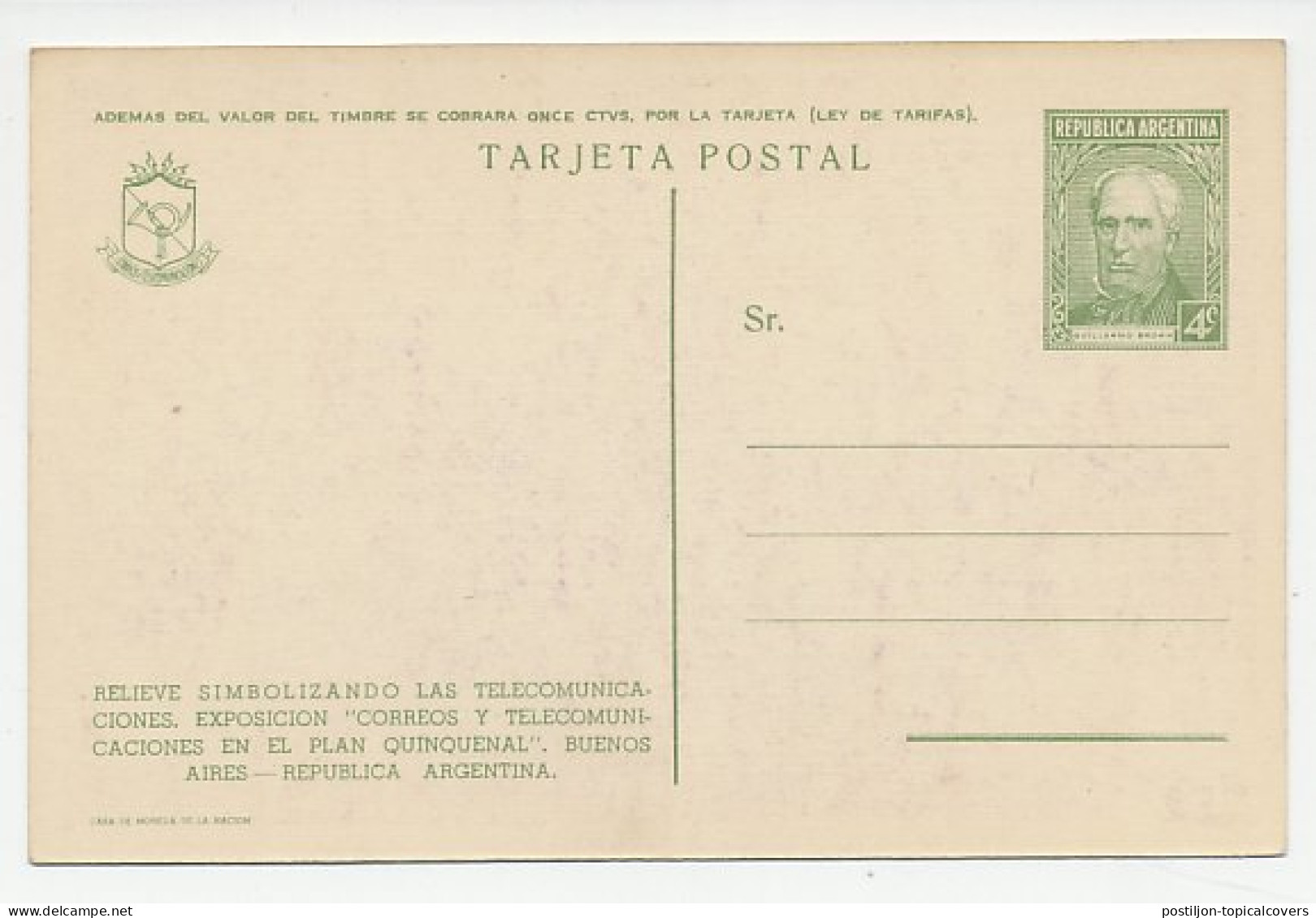 Postal Stationery Argentina 1949 Telecom Exhibition - Telecom