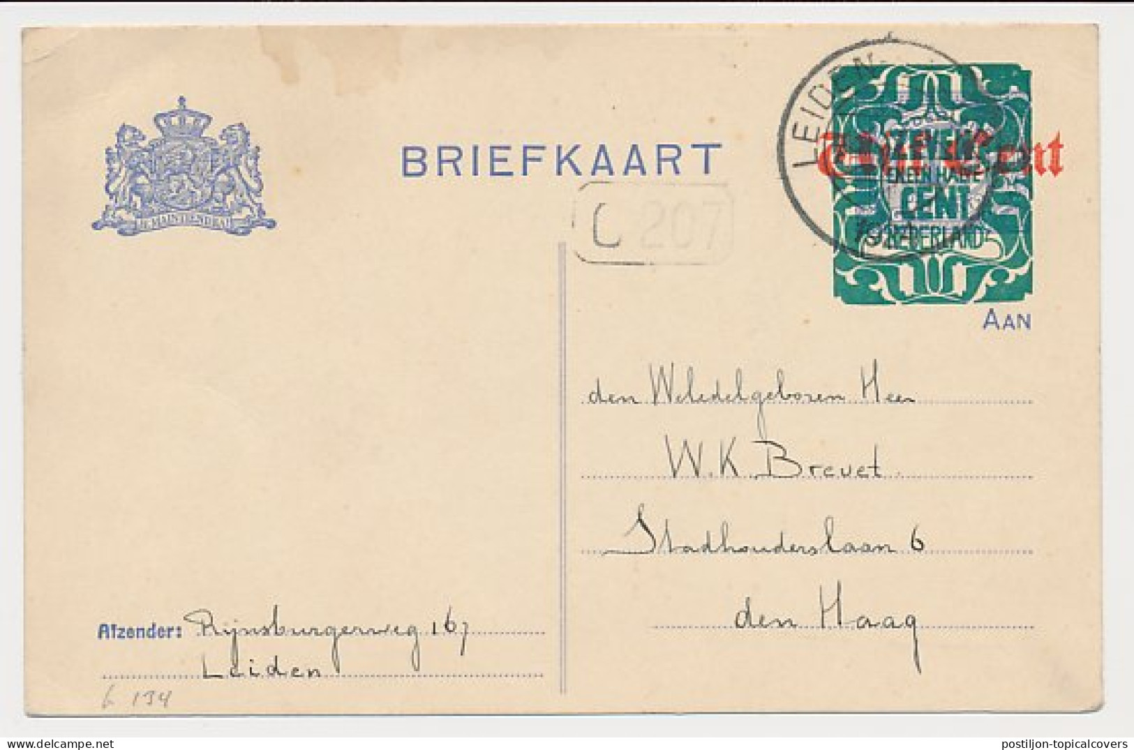 Briefkaart G. 174 I Leiden - S Gravenhage 1924 - Interi Postali