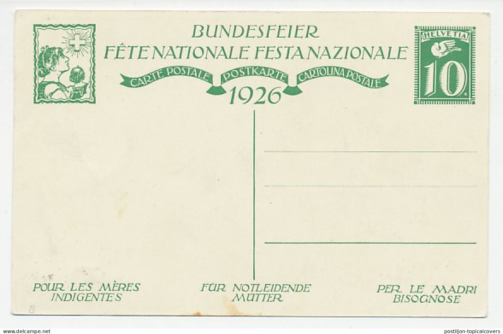Postal Stationery Switzerland 1926 Knitting Wool - Mother - Baby - Textile