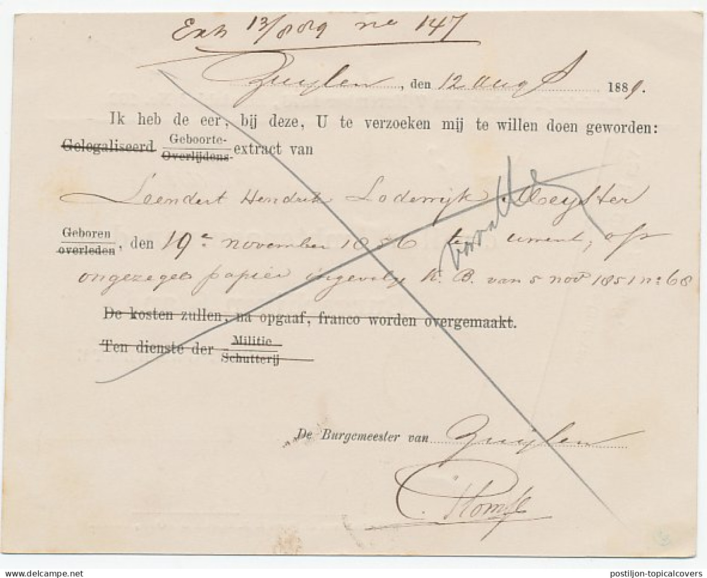 Naamstempel Zuilen 1889 - Briefe U. Dokumente