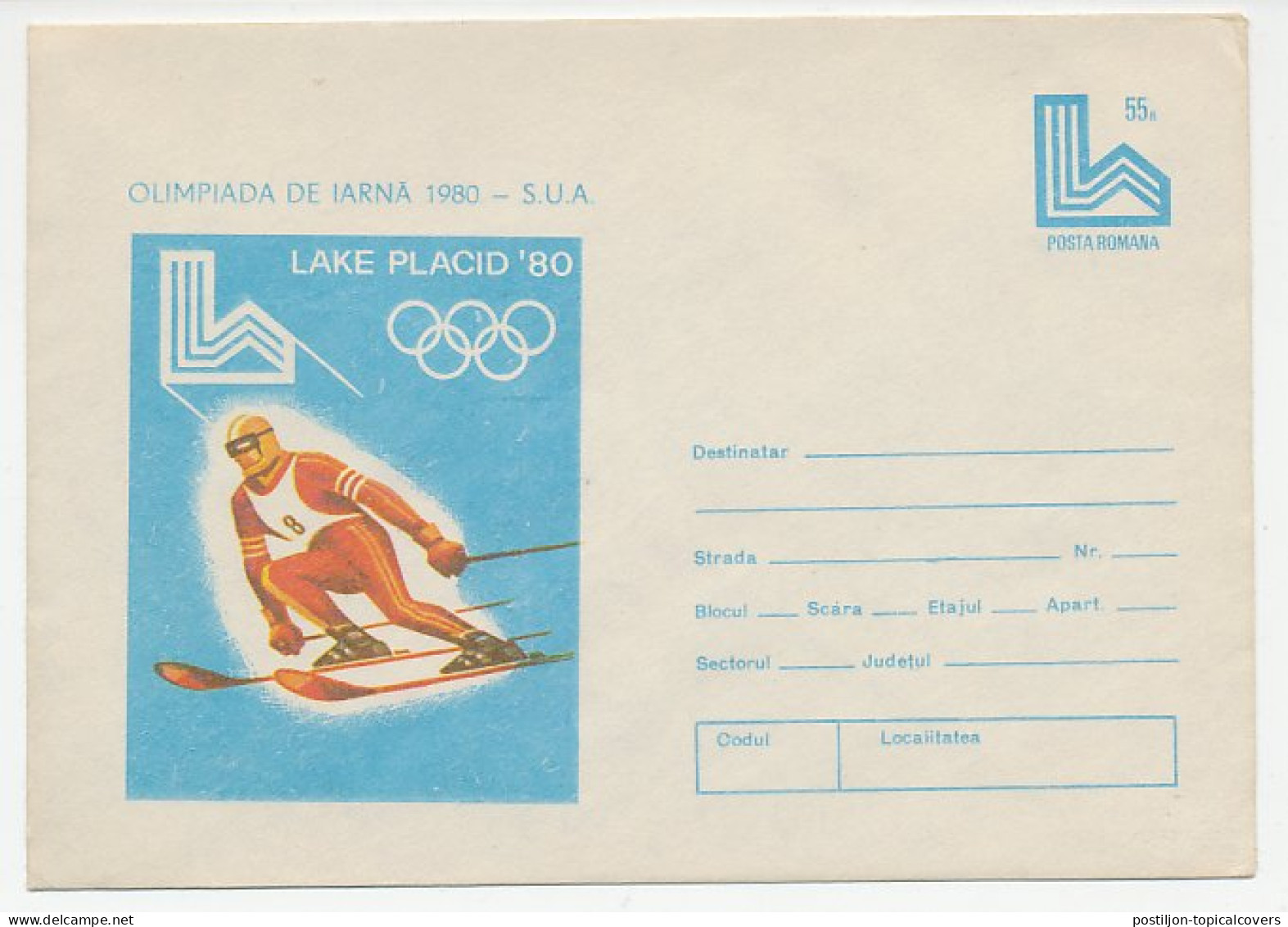 Postal Stationery Romania 1980 Winter Olympic Games Lake Placid 1980 - Skiing - Andere & Zonder Classificatie