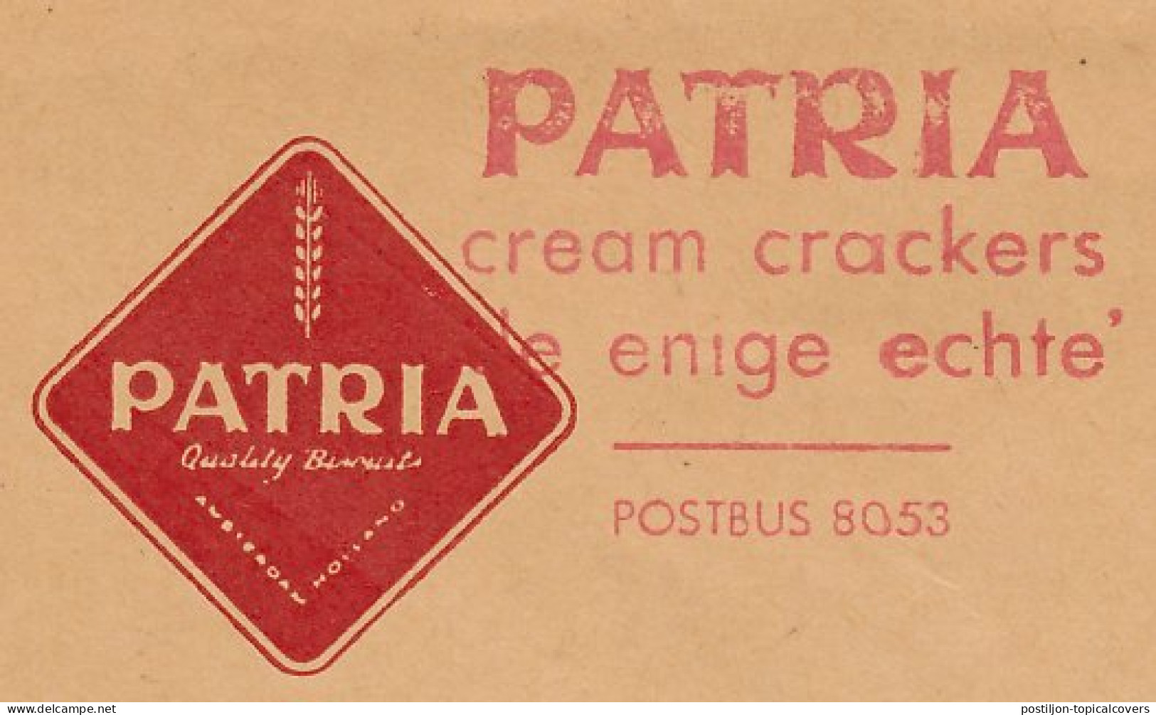 Meter Cover Netherlands 1966 Patria Cracker - Biscuit - Amsterdam - Levensmiddelen