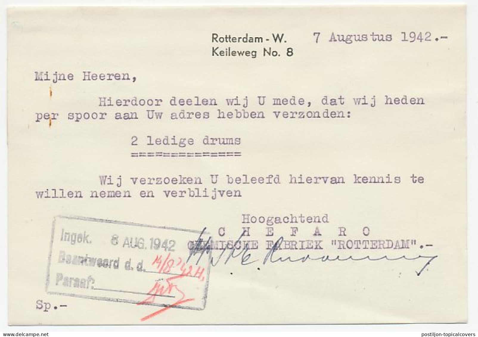 Perfin Verhoeven 103 - C.F.R. - Rotterdam 1942 - Sin Clasificación