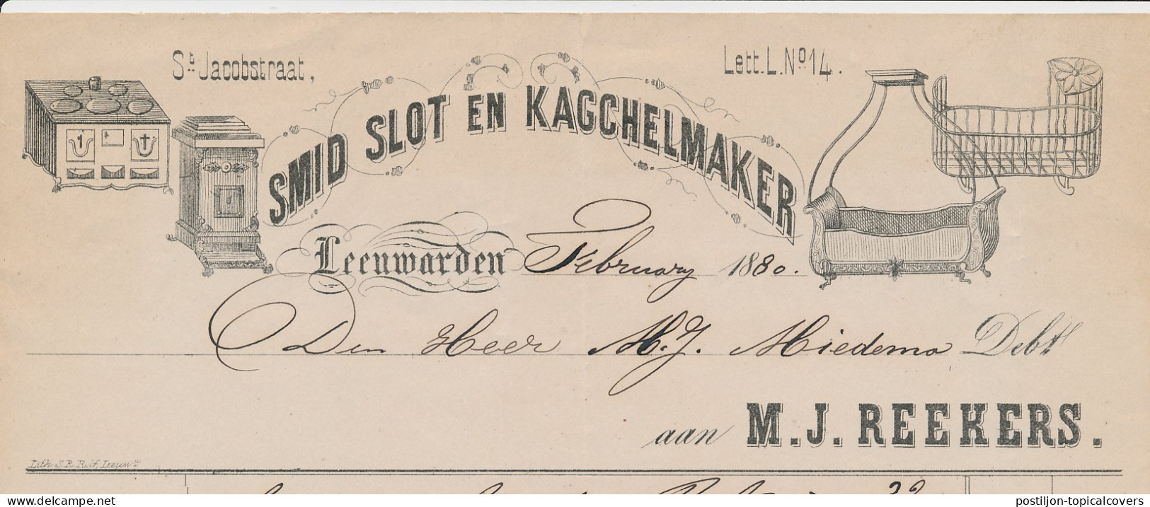 Nota Leeuwarden 1880 - Smid - Kachelmaker - Slotenmaker - Paesi Bassi