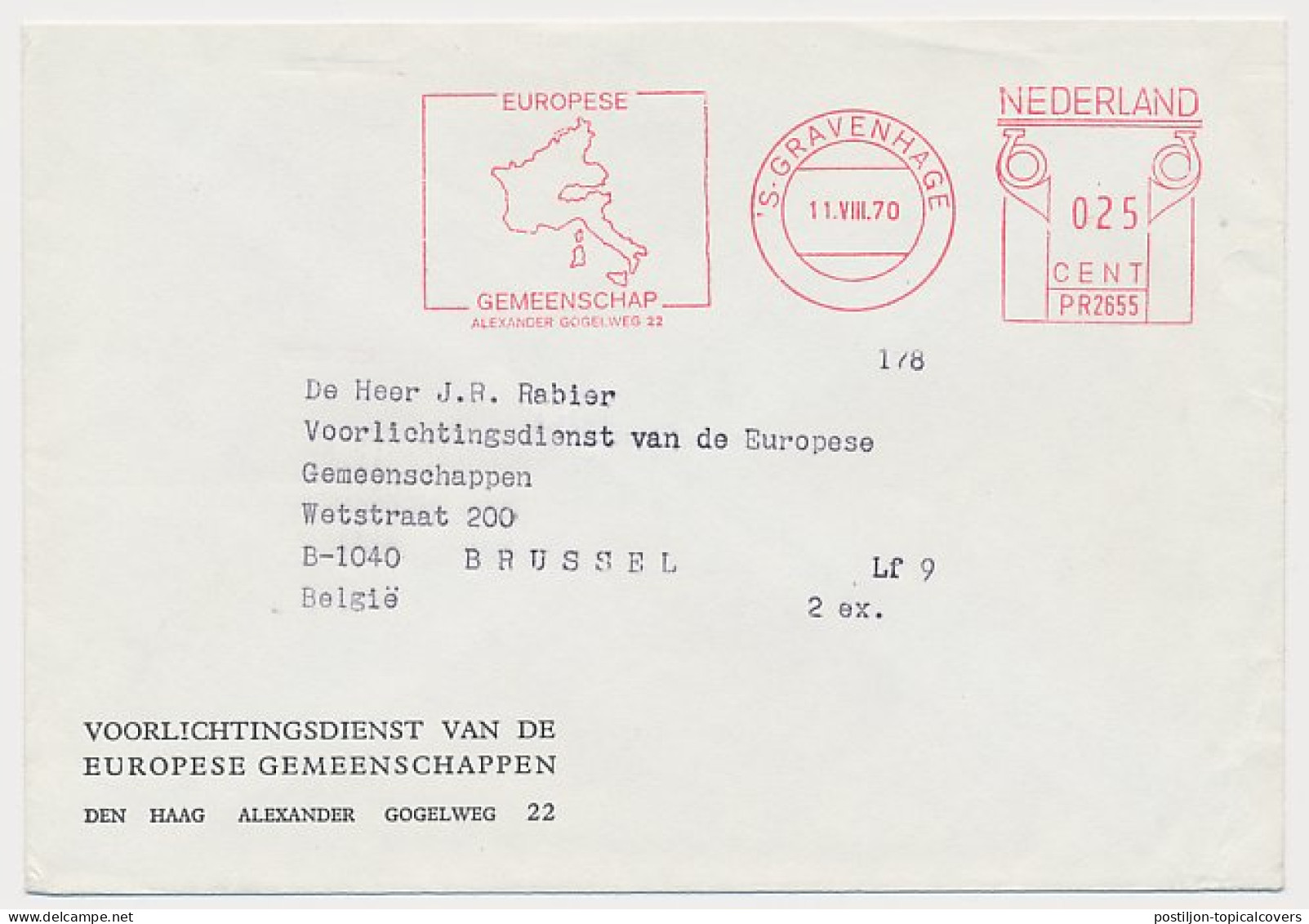 Meter Cover Netherlands 1970 European Community - Map - The Hague - Institutions Européennes