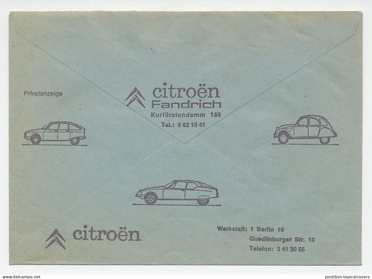Postal Cheque Cover Germany ( 1974 ) Car - Citroën - 2CV - GS - DS - Automobili