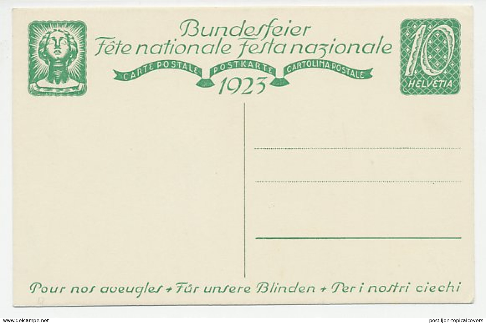 Postal Stationery Switzerland 1923 Blind - Handicaps