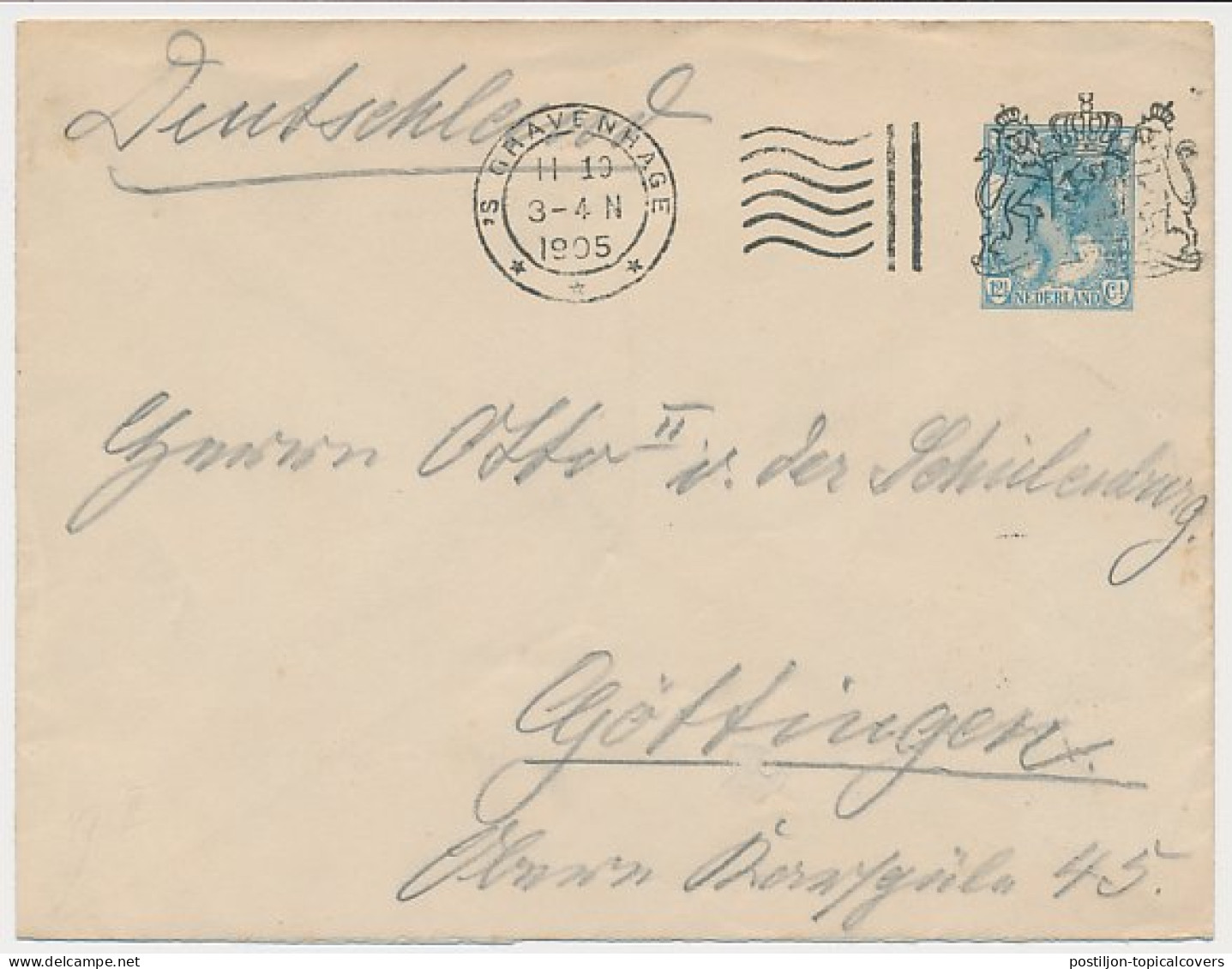 Envelop G. 9 A Den Haag - Duitland 1905 - Entiers Postaux