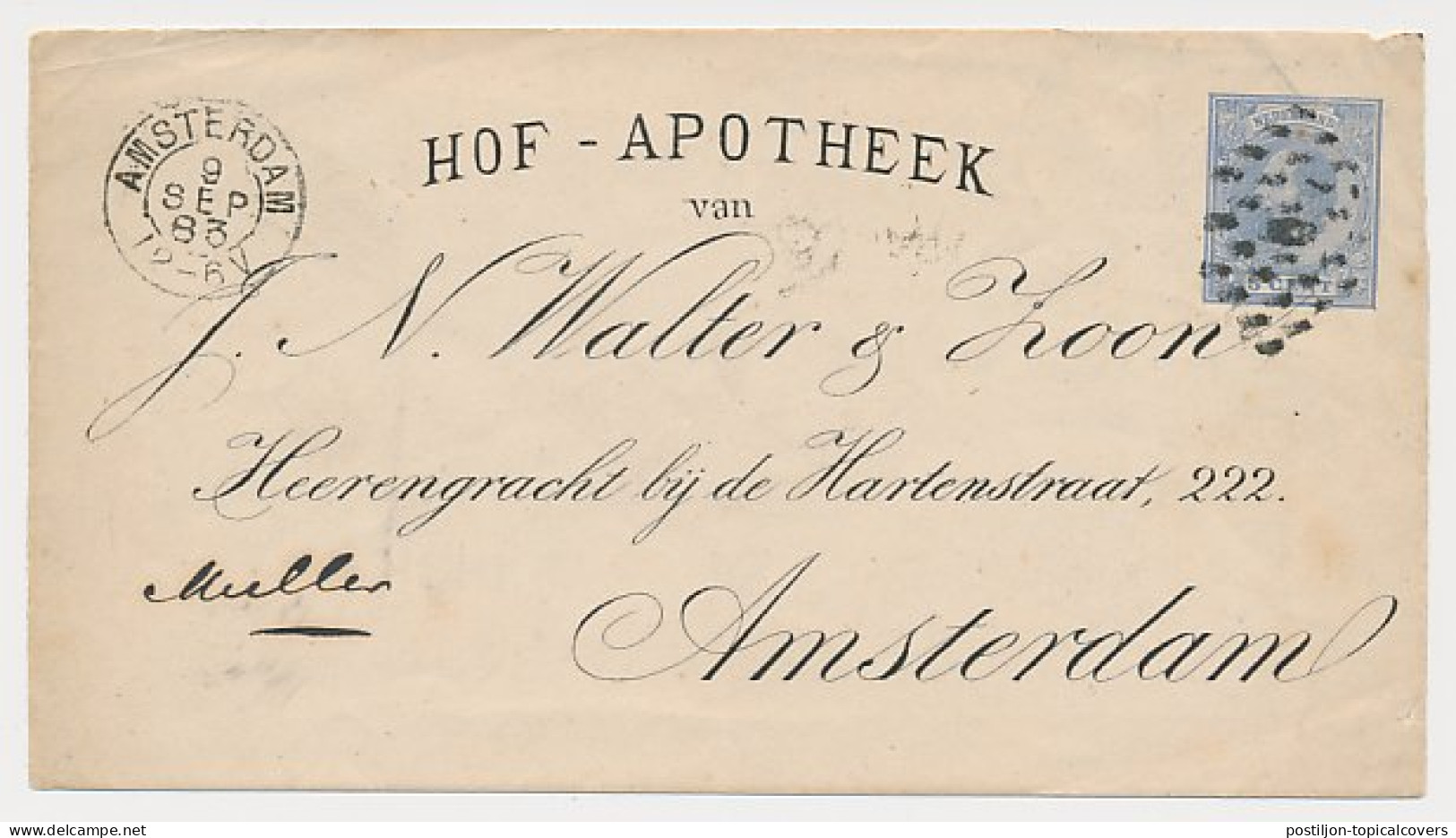 Env.G. 1 Part. Bedrukt Amsterdam 1883 Busligting - Hof Apotheek - Lettres & Documents