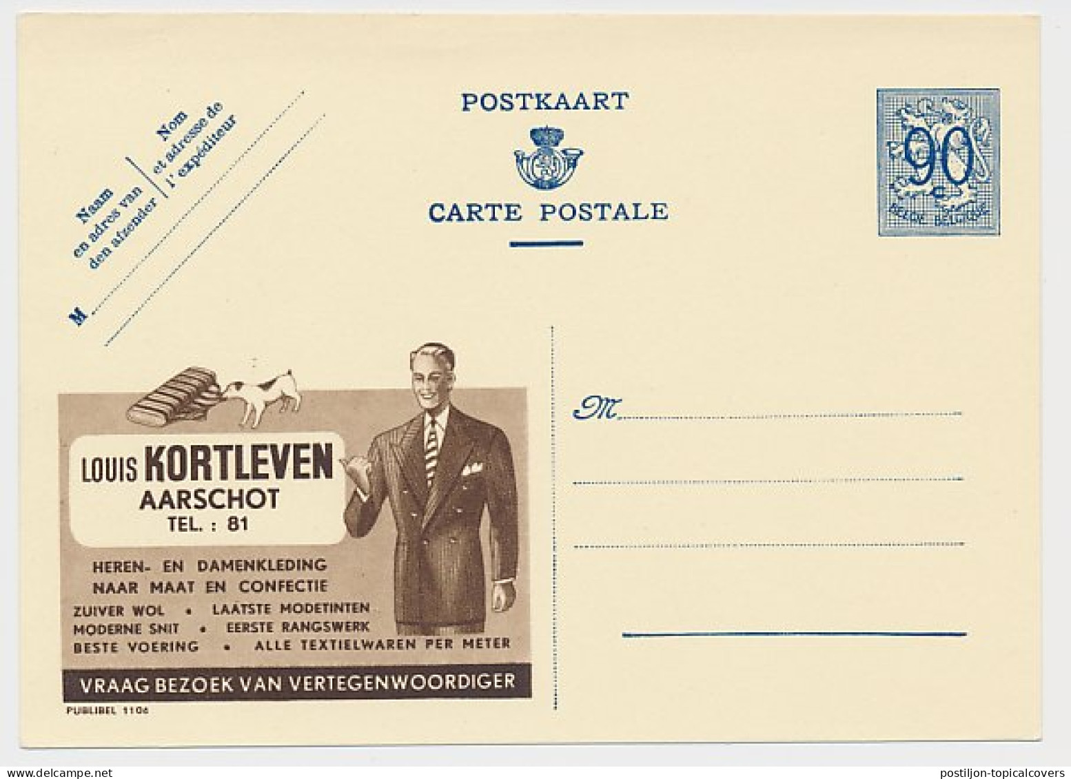 Publibel - Postal Stationery Belgium 1951 Dog - Clothes - Textile - Sonstige & Ohne Zuordnung