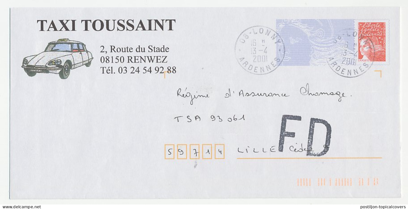 Postal Stationery / PAP France 2001 Car - Taxi - Citroën - Voitures