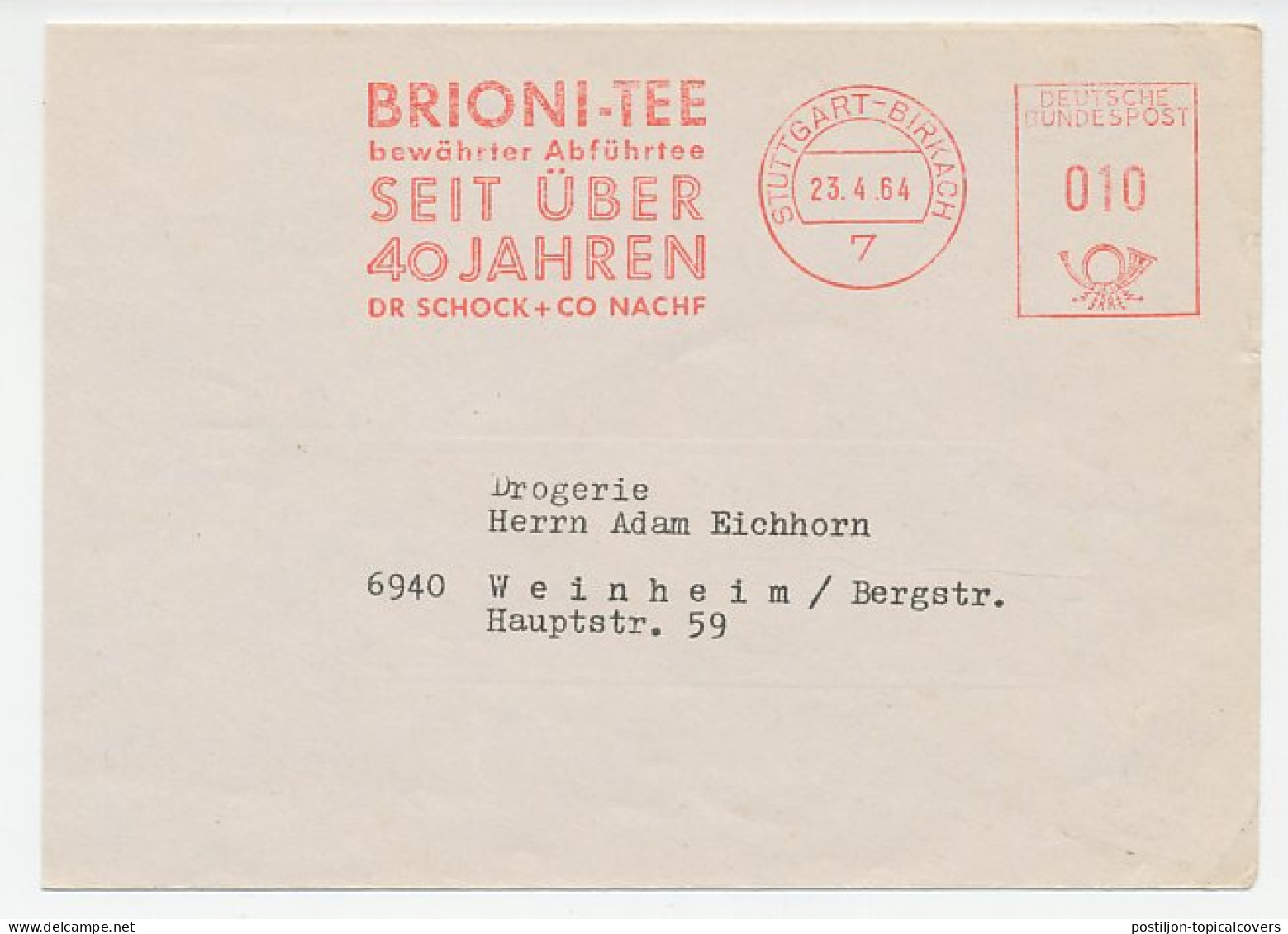 Meter Cover Germany 1964 Tea - Brioni - Otros & Sin Clasificación