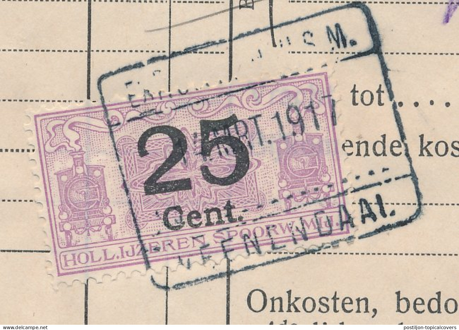 Vrachtbrief / Spoorwegzegel H.IJ.S.M. Veenendaal 1917 - Non Classés