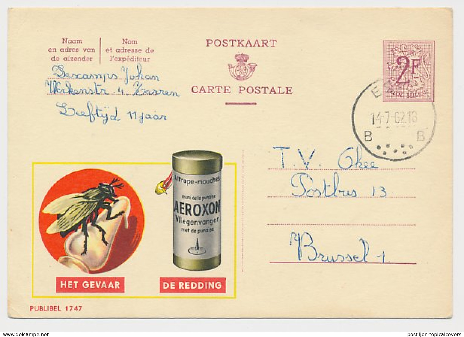 Publibel - Postal Stationery Belgium 1962 Fly - Flycatcher - Aeroxon - Sonstige & Ohne Zuordnung