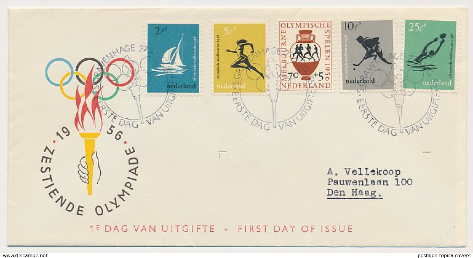 FDC / 1e Dag Em. Olympische Spelen 1956 - Non Classificati