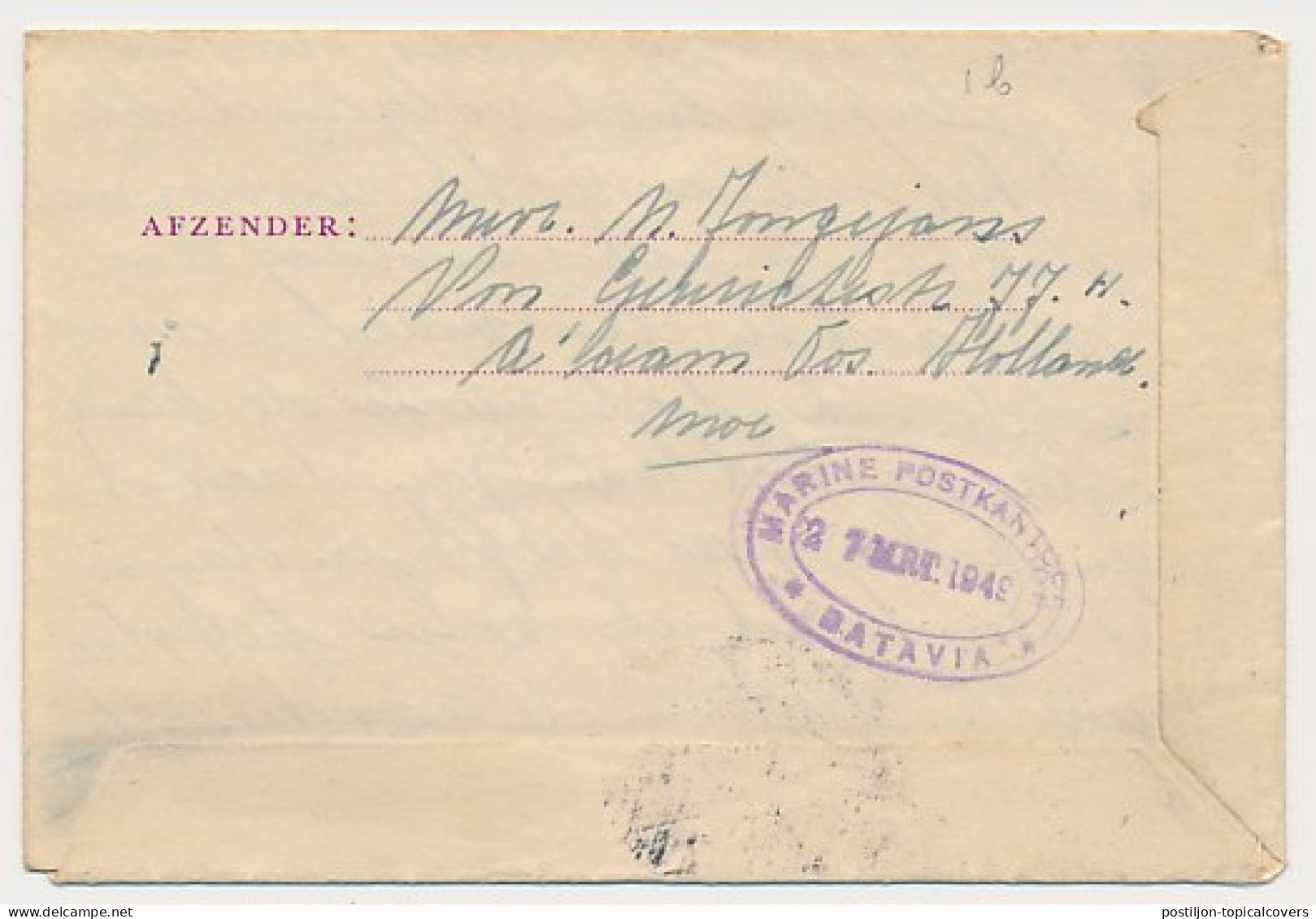 Luchtpostblad G. 1 B Amsterdam - Batavia Ned. Indie 1949 - Material Postal