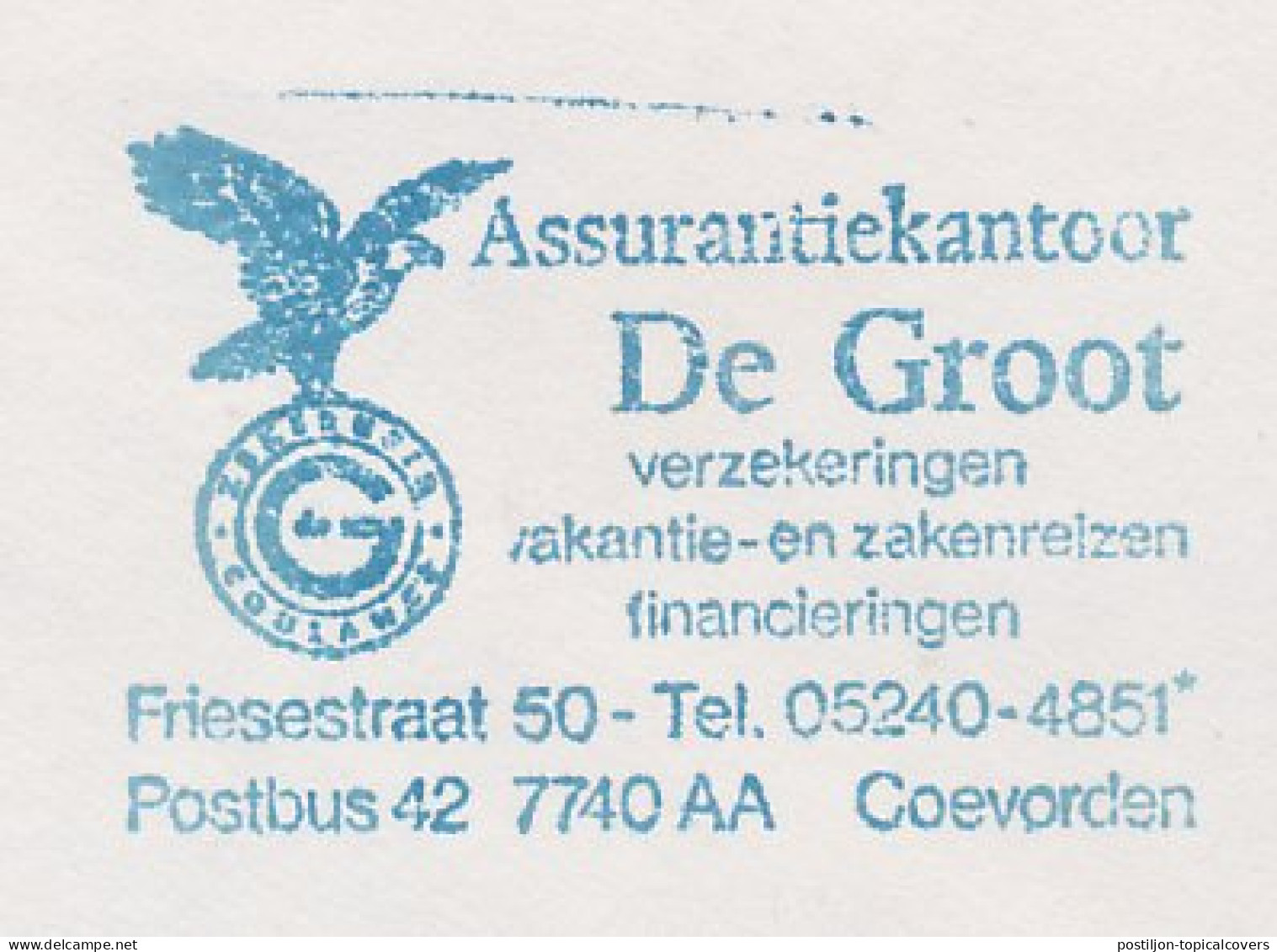 Meter Cover Netherlands 1981 Bird - Eagle - Blue Cachet / Krag Meter - Sonstige & Ohne Zuordnung