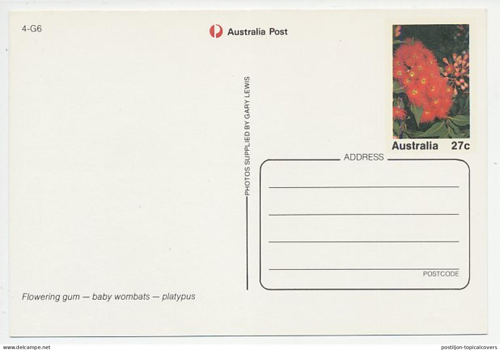 Postal Stationery Australia Platypus - Wombat - Flowering Gum - Autres & Non Classés