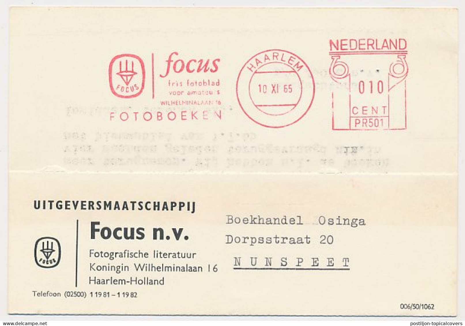 Meter Card Netherlands 1965 Focus - Photo Magazine - Haarlem - Fotografie