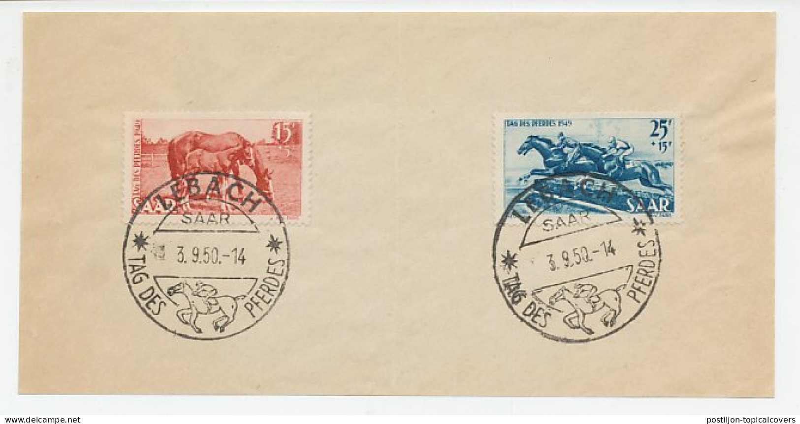 Piece Of Paper / Postmark Germany / Saar 1950 Horse Day - Reitsport