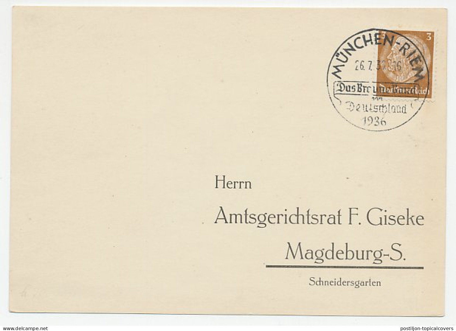 Card / Postmark Germany 1936 Horse Race - The Brown Ribbon - Nazi - Hippisme