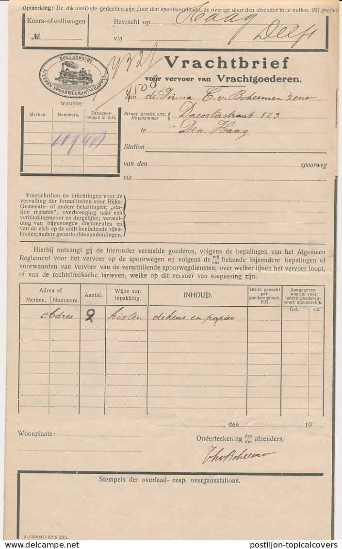 Vrachtbrief H.IJ.S.M. Gorinchem - Den Haag 1916 - Unclassified