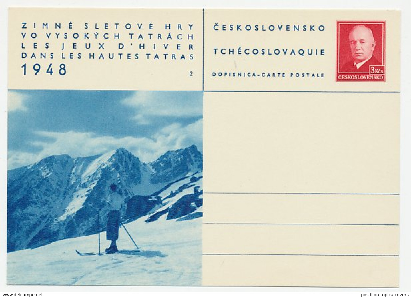 Postal Stationery Czechoslovakia 1948 Winter Games - Skiing - Hiver