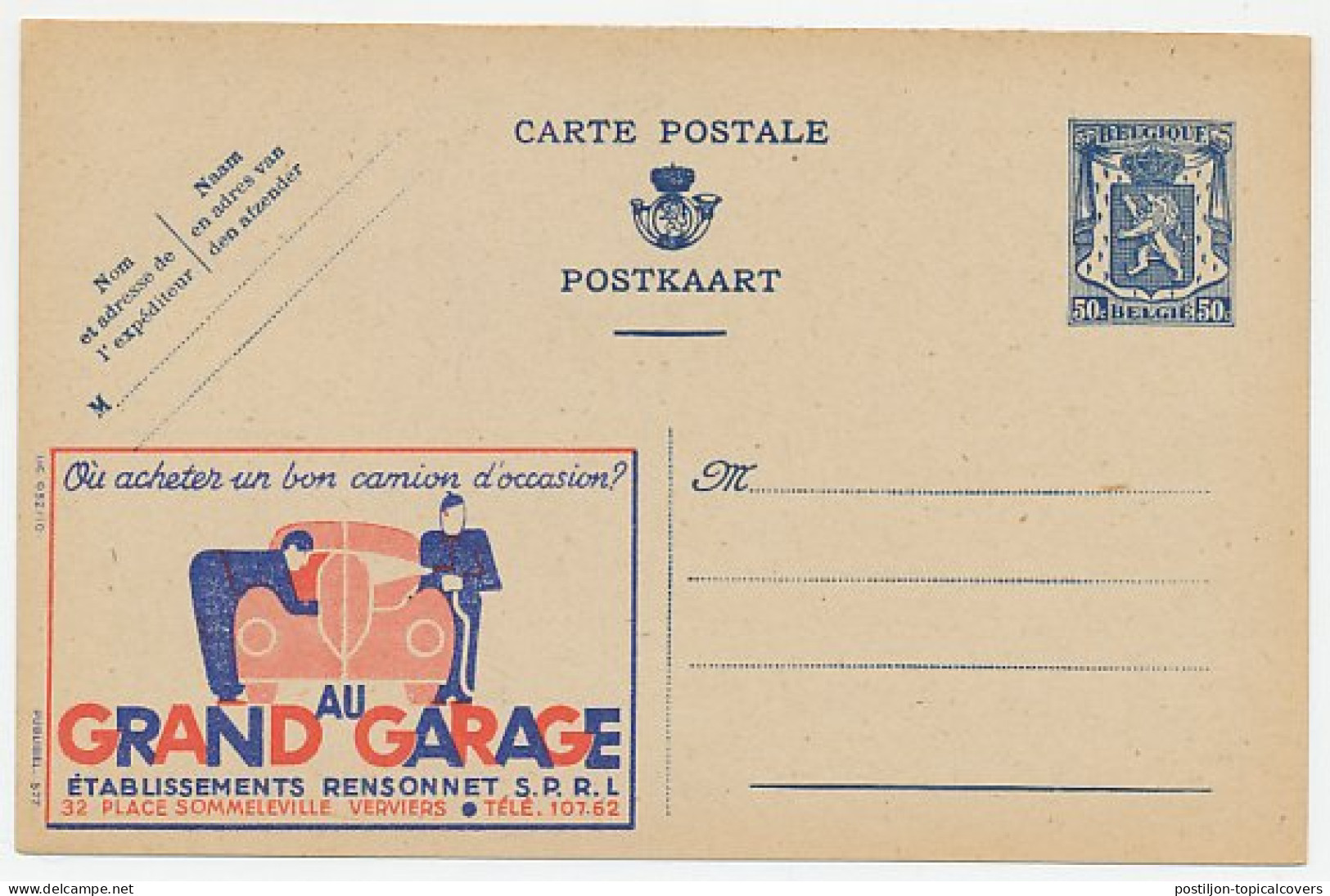 Publibel - Postal Stationery Belgium 1941 Car - Garage - Autos