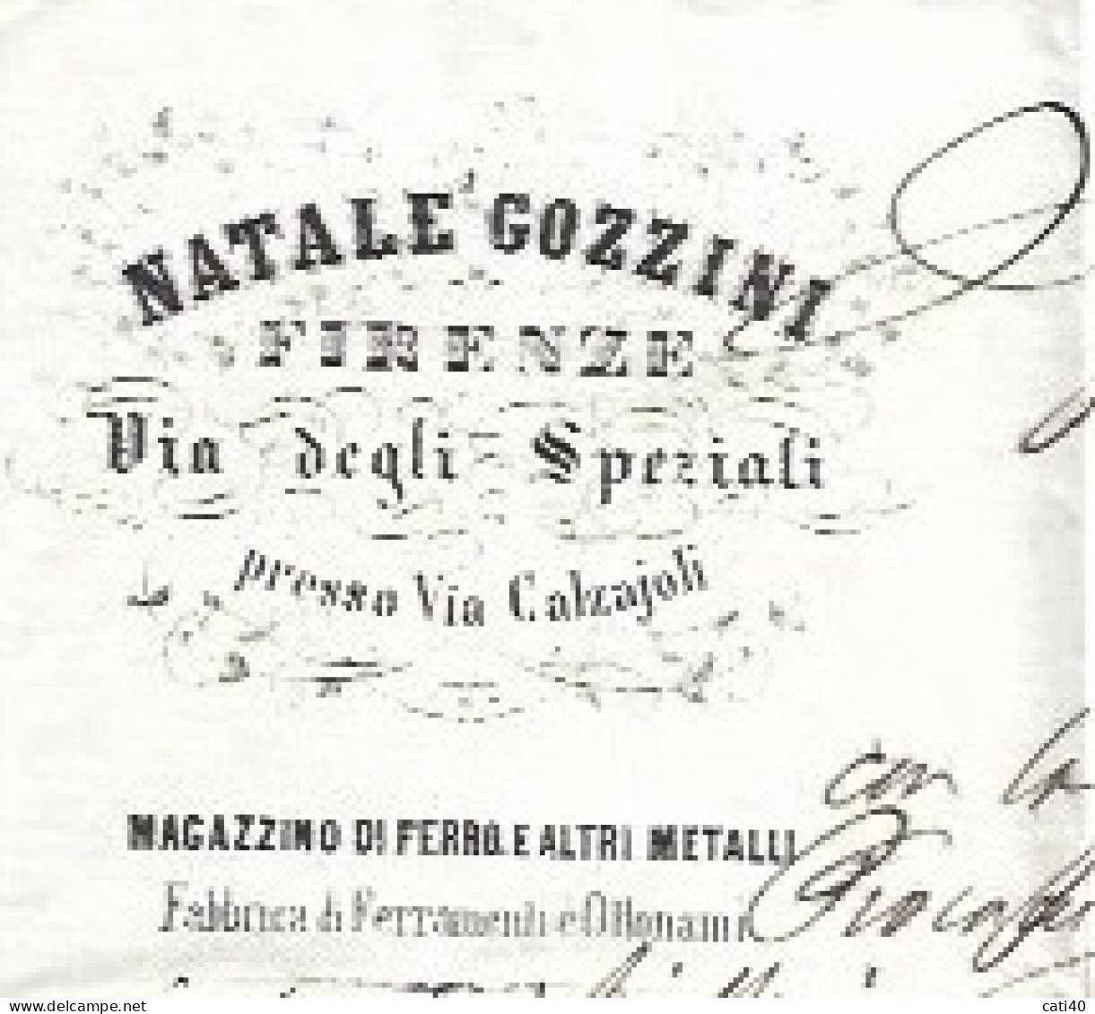 FIRENZE SCOMPARSA - NATALE GOZZINI VIA DEGLI SPEZIALI PRESSO VIA CALZAJOLI - LETTERA AUTOGRAFA DEL 25/8/1868 - Marcophilie