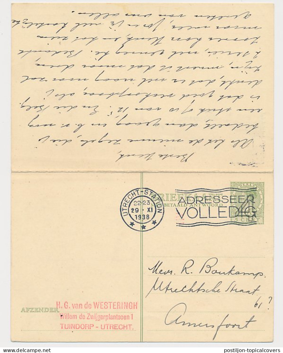 Briefkaart G. 251 Utrecht - Amersfoort 1938 V.v. - Postwaardestukken