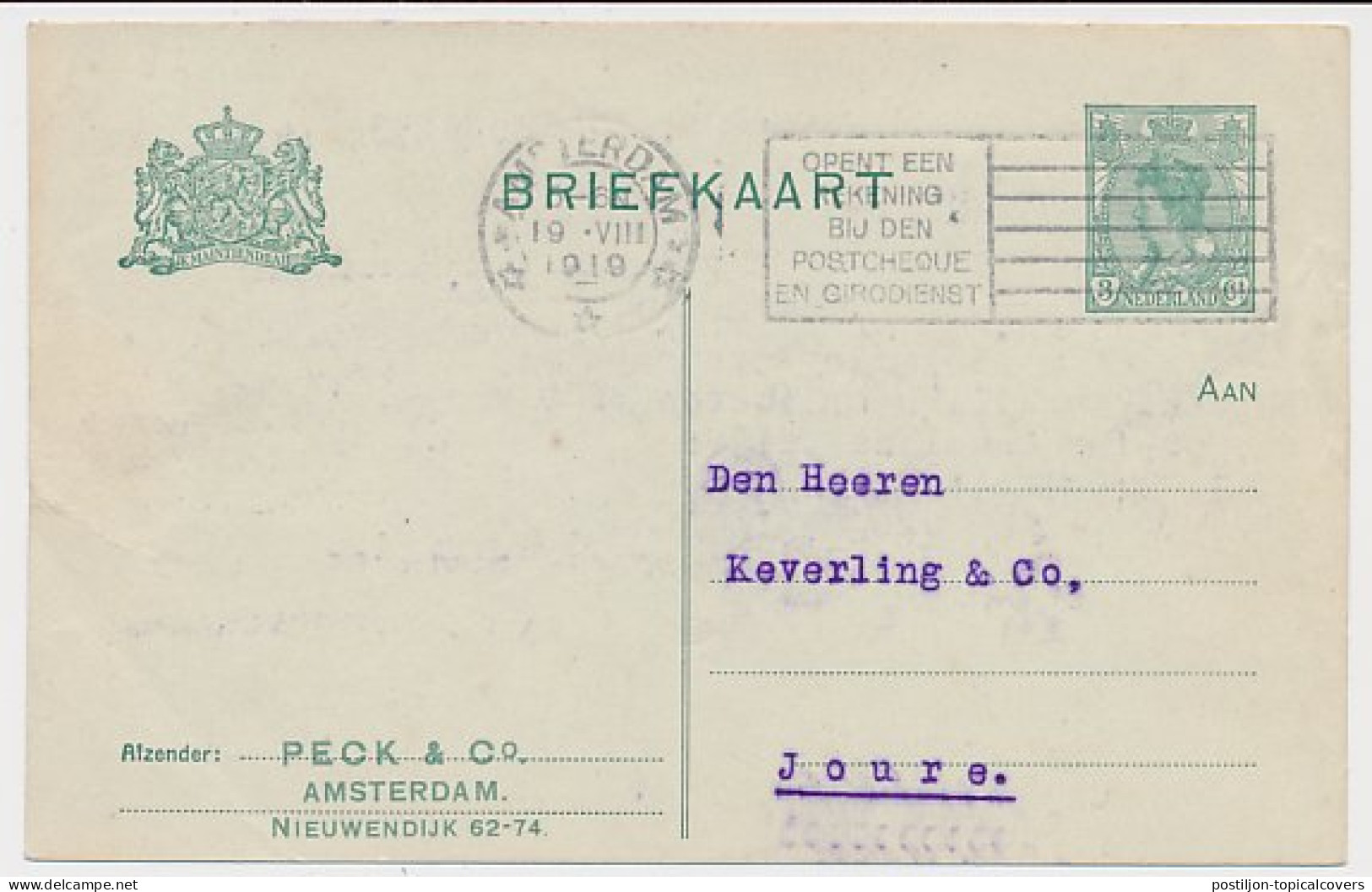 Briefkaart G. 90 A I Particulier Bedrukt Amsterdam 1919 - Entiers Postaux