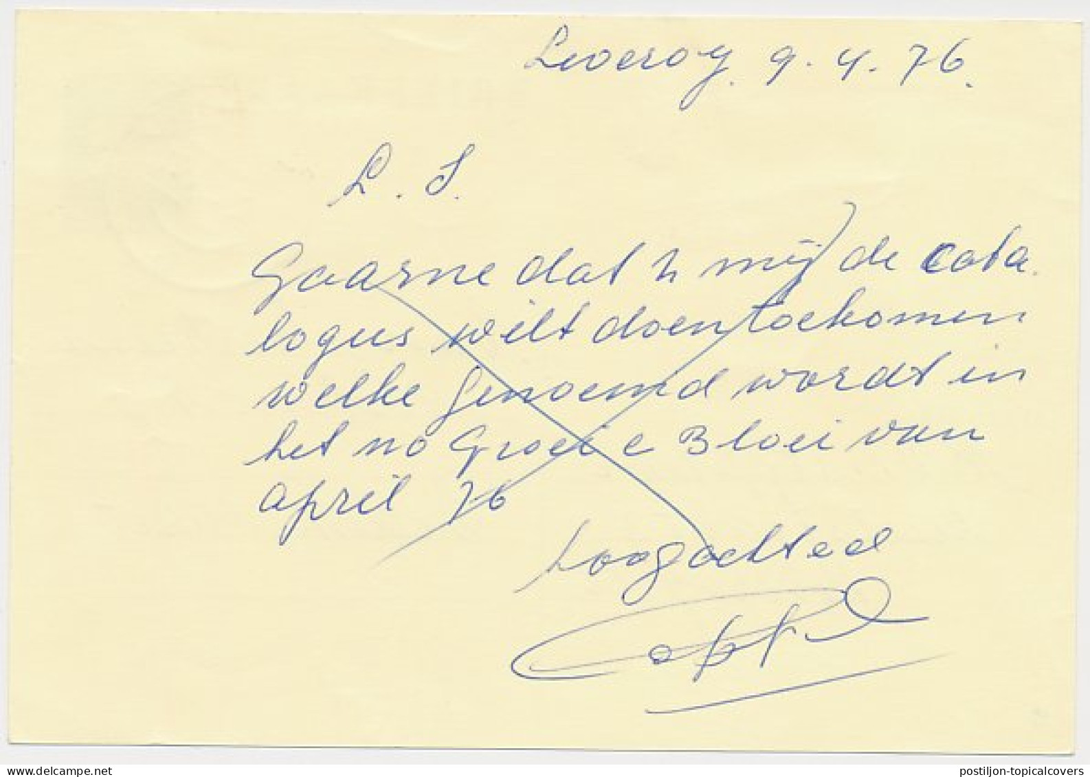 Briefkaart G. 352 / Bijfrankering Roermond - Dedemsvaart 1976 - Entiers Postaux
