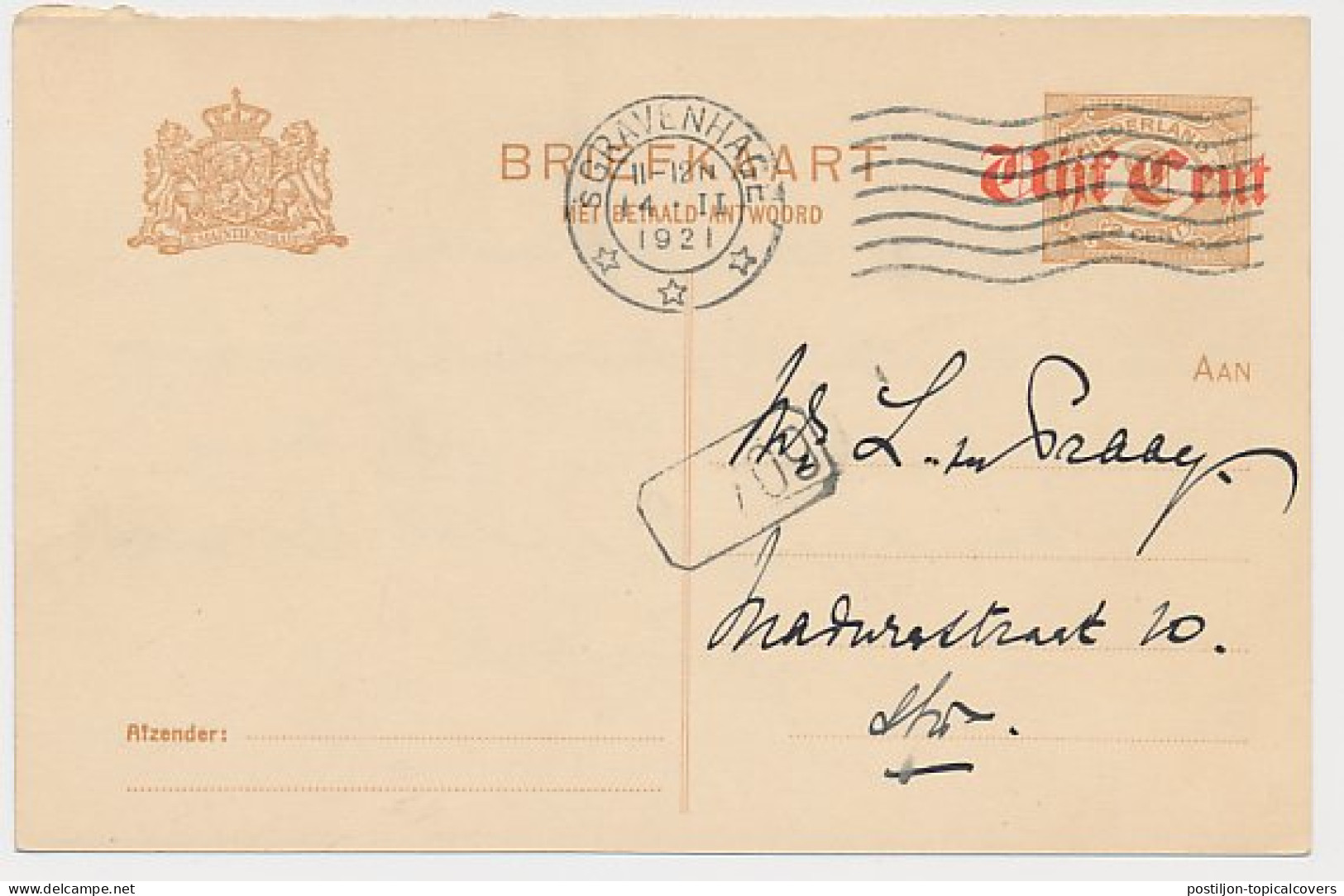 Briefkaart G. 108 I V-krt. Locaal Te S Gravenhage 1921 - Interi Postali