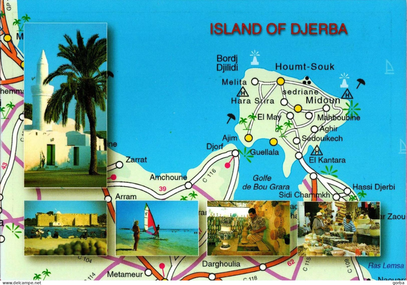 *CPM - TUNISIE - DJERBA - Carte De L'Ile - Multivue - Tunisie