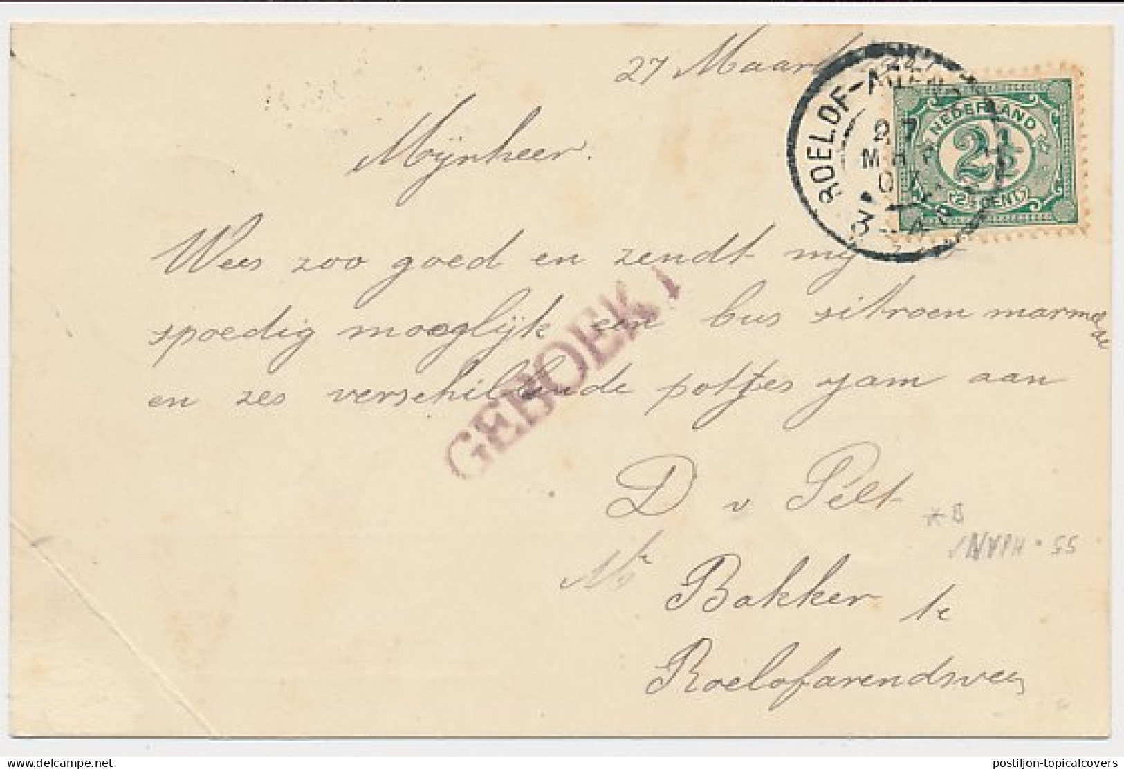 Firma Briefkaart Roelofarendsveen 1907 - Brood- Beschuitbakker - Non Classés