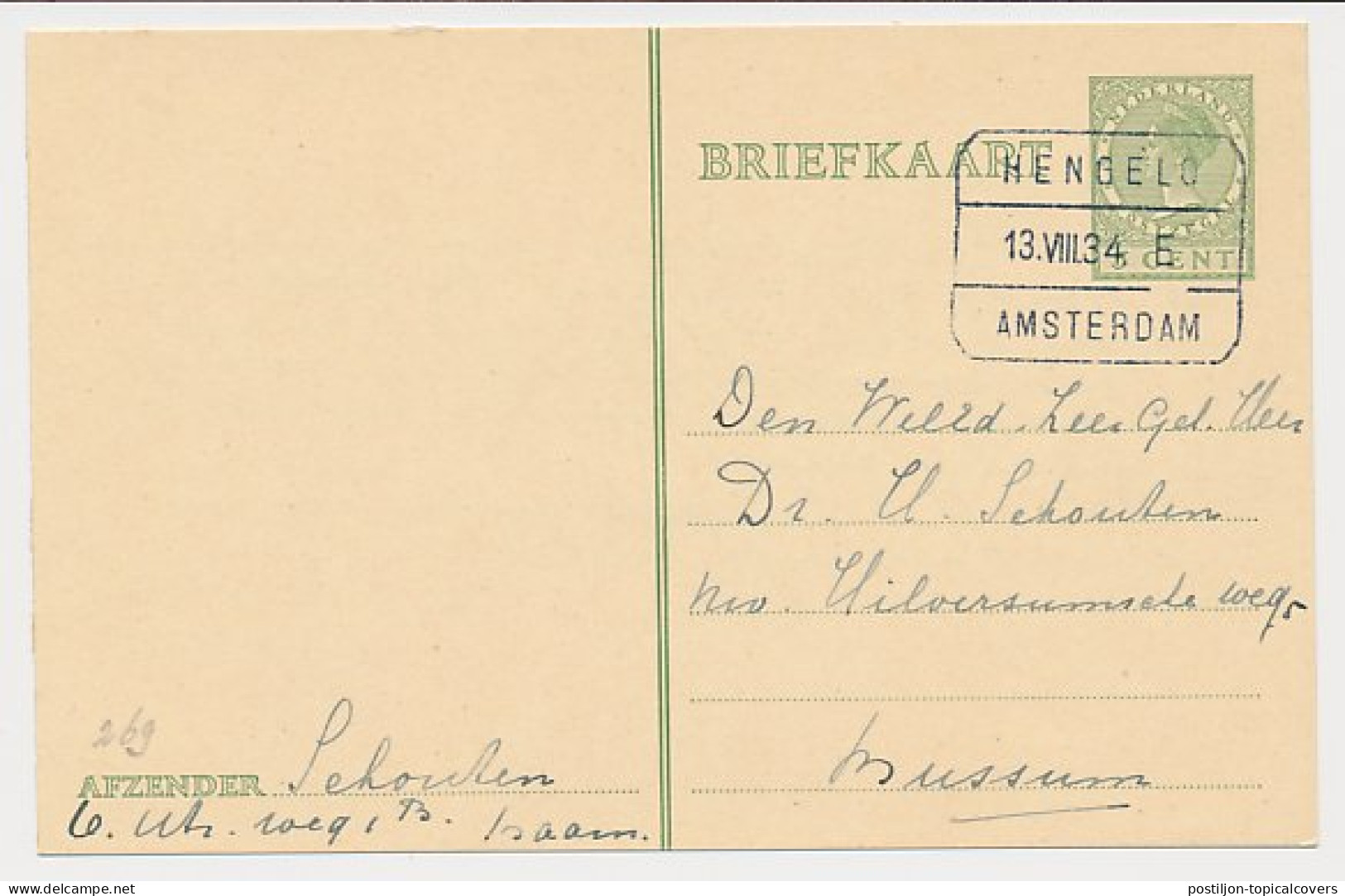 Treinblokstempel : Hengelo - Amsterdam E 1934 - Non Classés