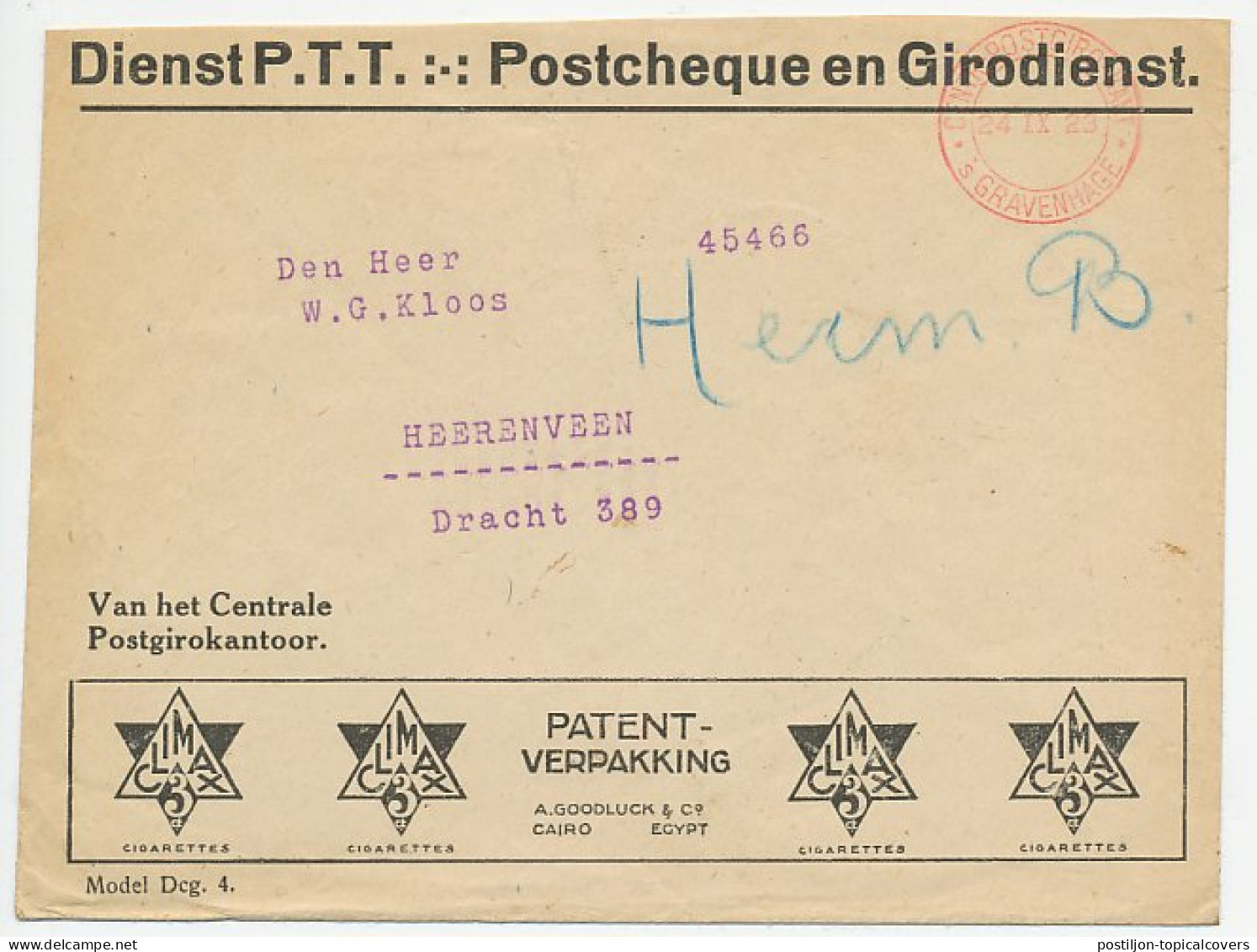 Machinestempel Postgiro Kantoor Den Haag 1923 - Reclame  - Non Classés
