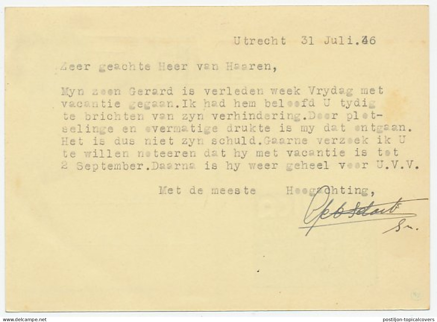 Firma Briefkaart Utrecht 1946 - Toneel / Muziek / Clown - Non Classés