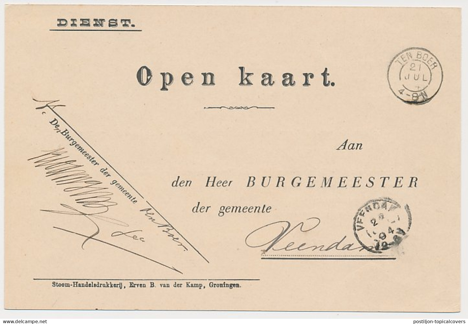 Kleinrondstempel Ten Boer 1894 - Non Classés