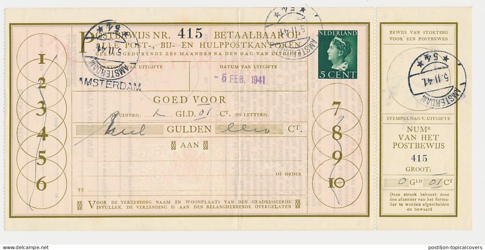 Postbewijs G. 25 - Amsterdam 1941 - Interi Postali