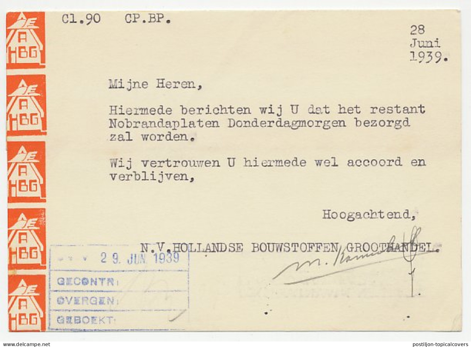 Firma Briefkaart Amersfoort 1939 - Bouwstoffen - Sin Clasificación