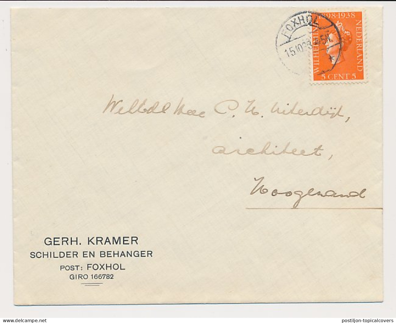 Firma Envelop Foxhol 1938 - Schilder - Behanger - Non Classés