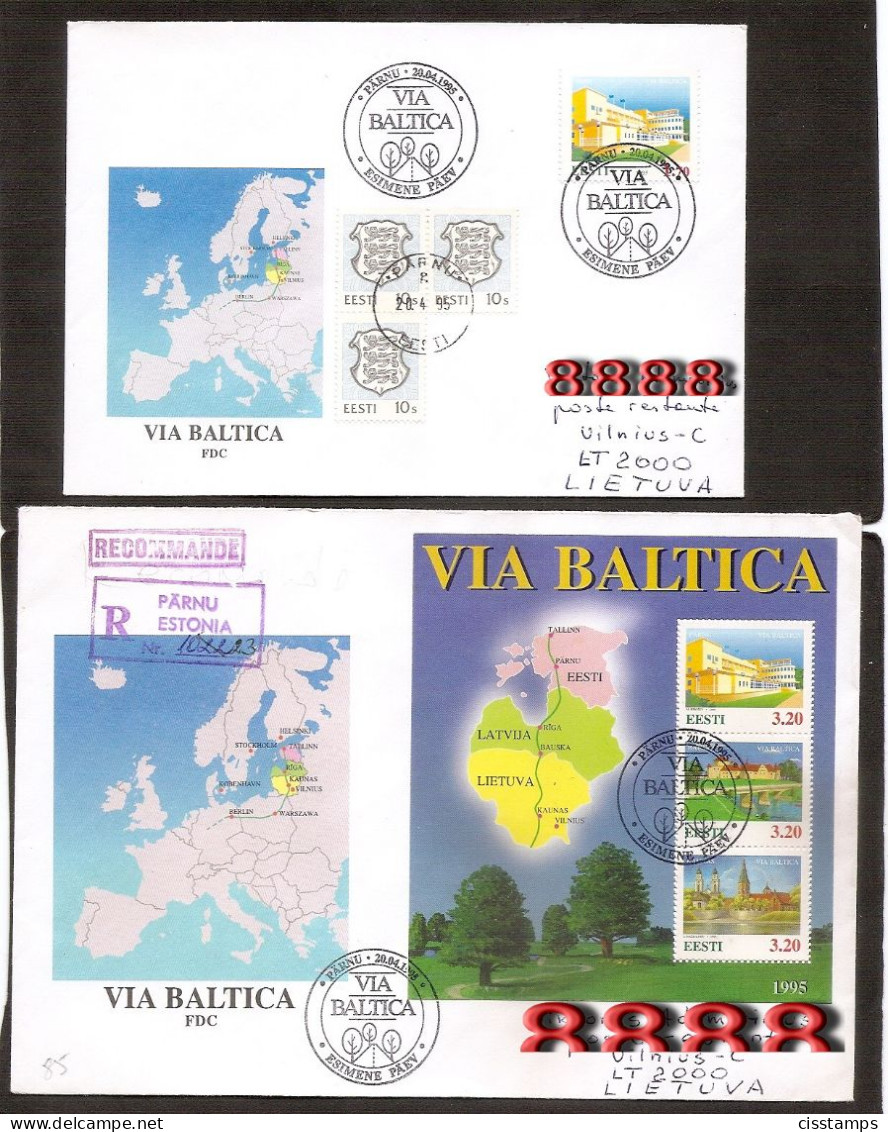 Estonia 1995●Via Baltica Motorway●complet Set●Mi 250, Bl.8● 2x FDC Letters - Estonia